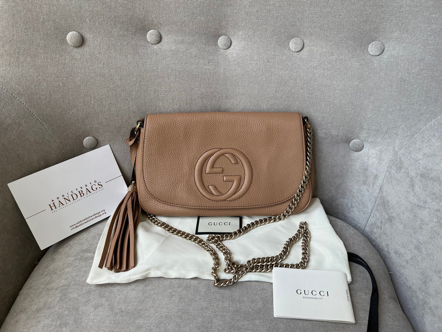 Luxury Gucci Rose Beige Soho Disco Crossbody Flap Bag