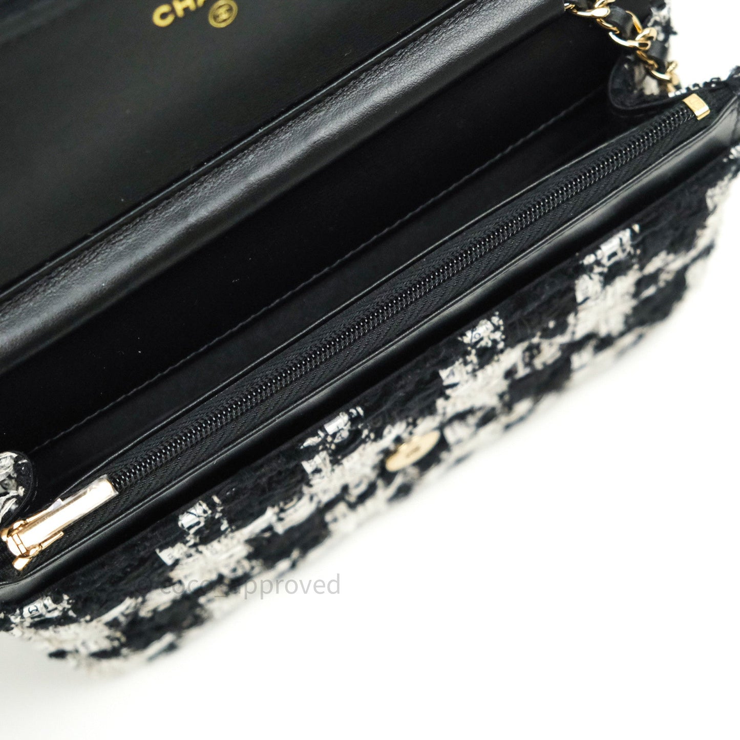 Chanel Quilted Wallet on Chain WOC Tweed Houndstooth Gold Hardware