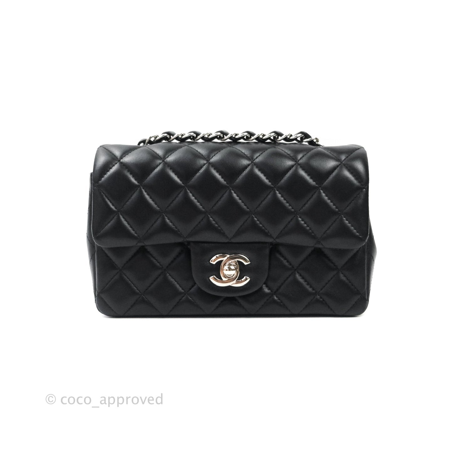 Chanel Quilted Mini Rectangular Black Lambskin Silver Hardware