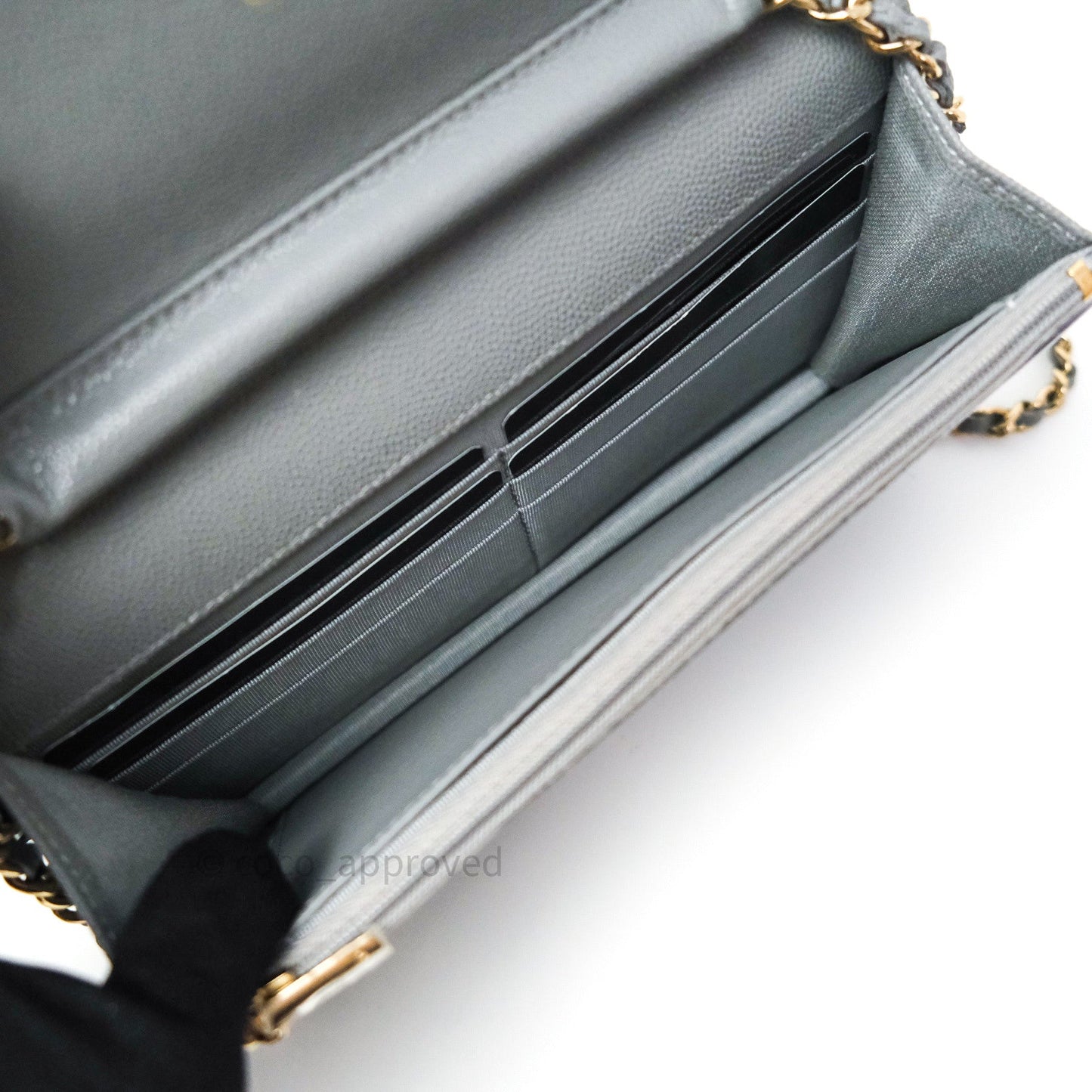 Chanel Caviar Quilted Wallet on Chain WOC Grey Light Gold Hardware 20C
