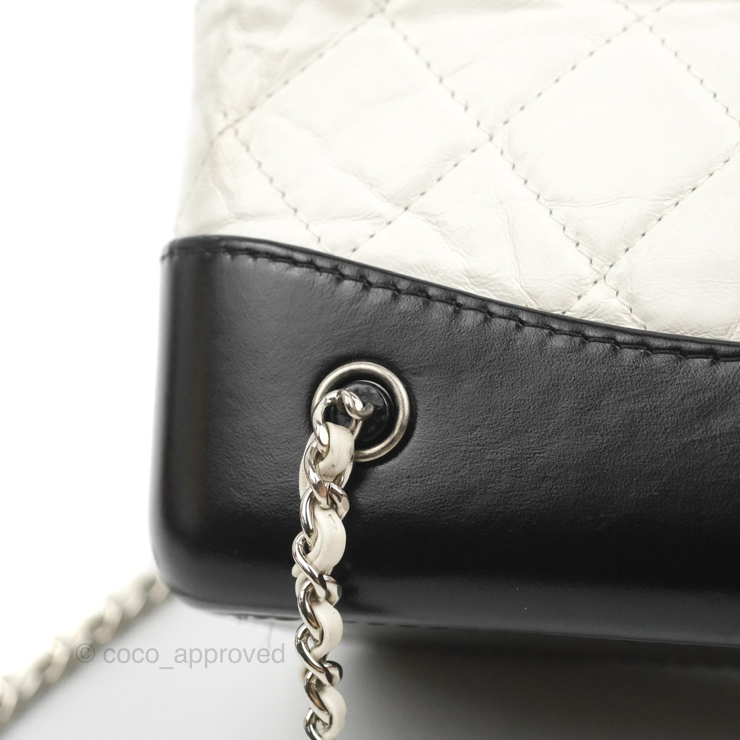 Chanel Small Gabrielle Backpack White Black Aged Calfskin