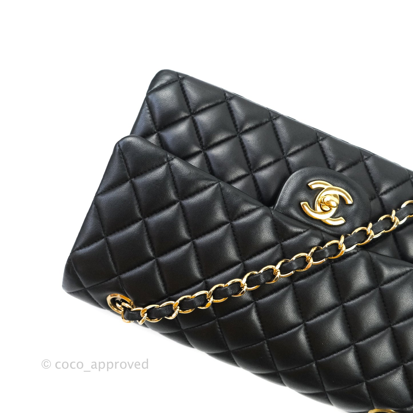 Chanel Classic M/L Medium Double Flap Bag Black Lambskin Gold Hardware