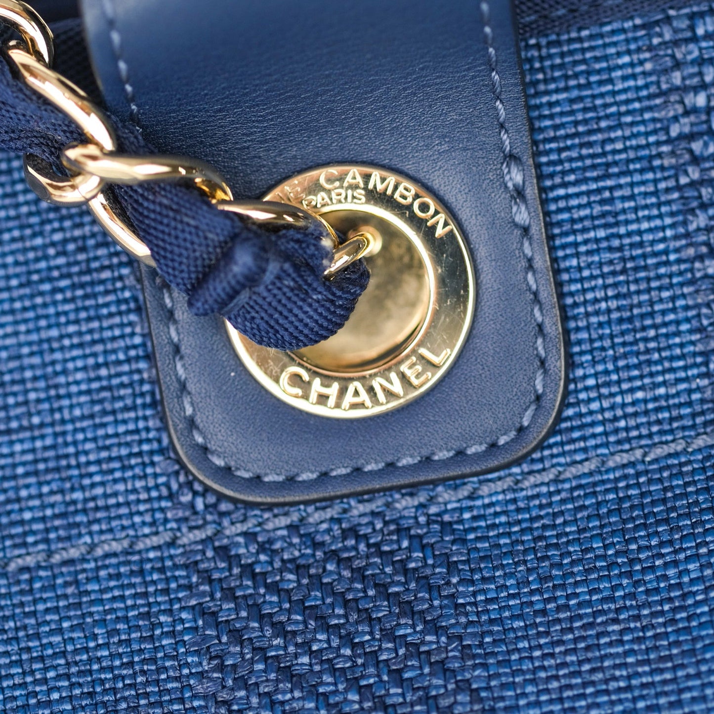 Chanel Canvas Large Deauville Tote Navy Blue Stripe 20S