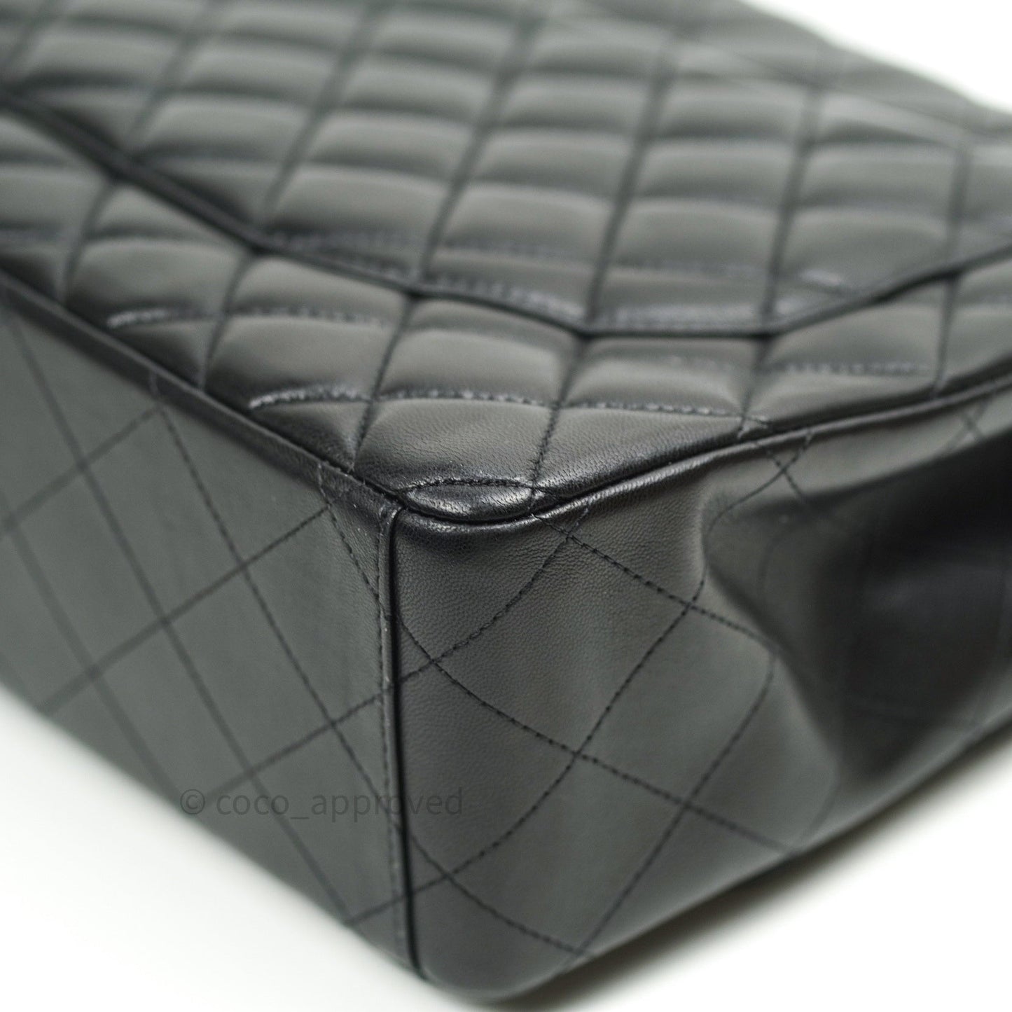 Chanel Classic Maxi Single Flap Quilted Black Lambskin Silver Hardware