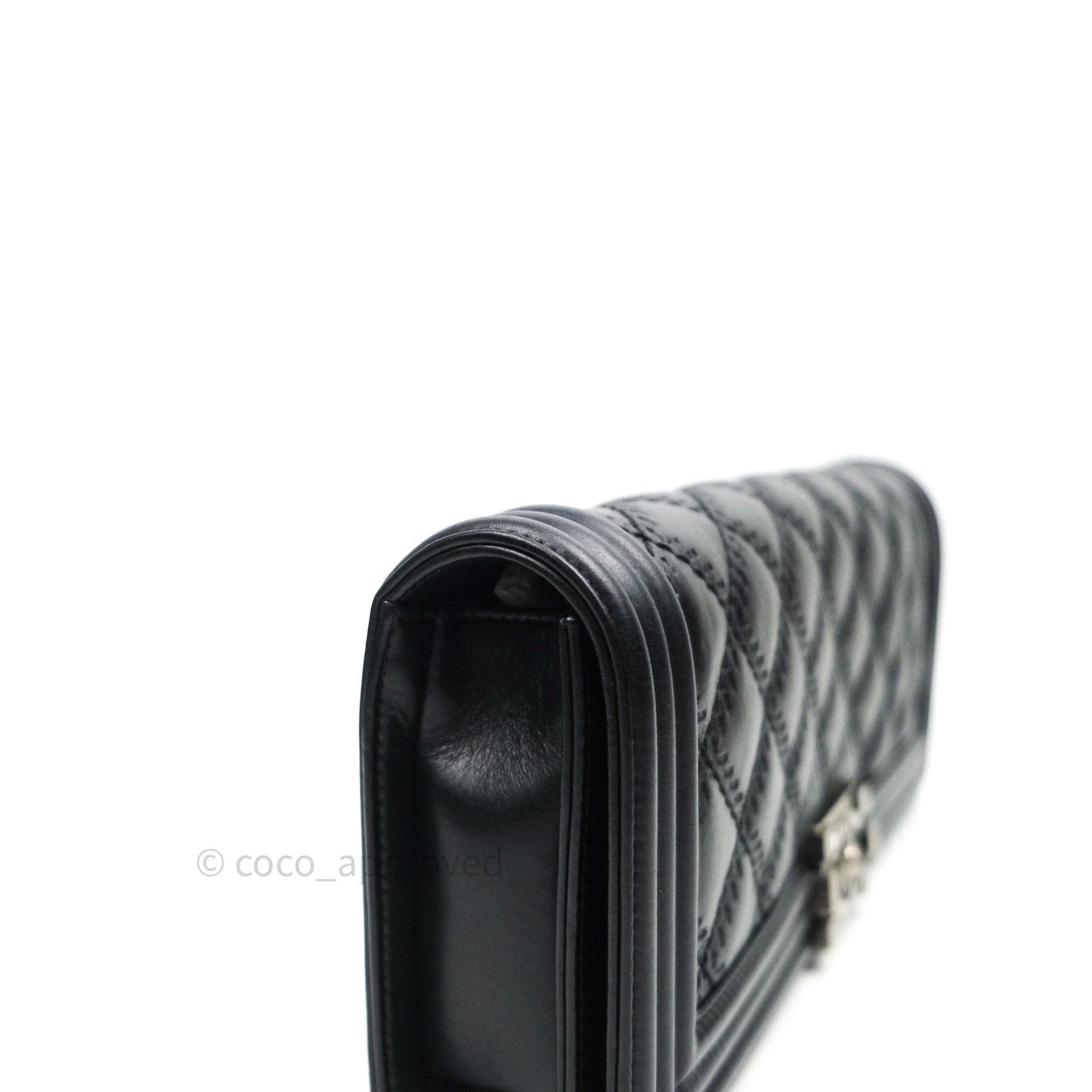 Chanel Quilted Boy Convertible Clutch Flap Black Calfskin With Chain