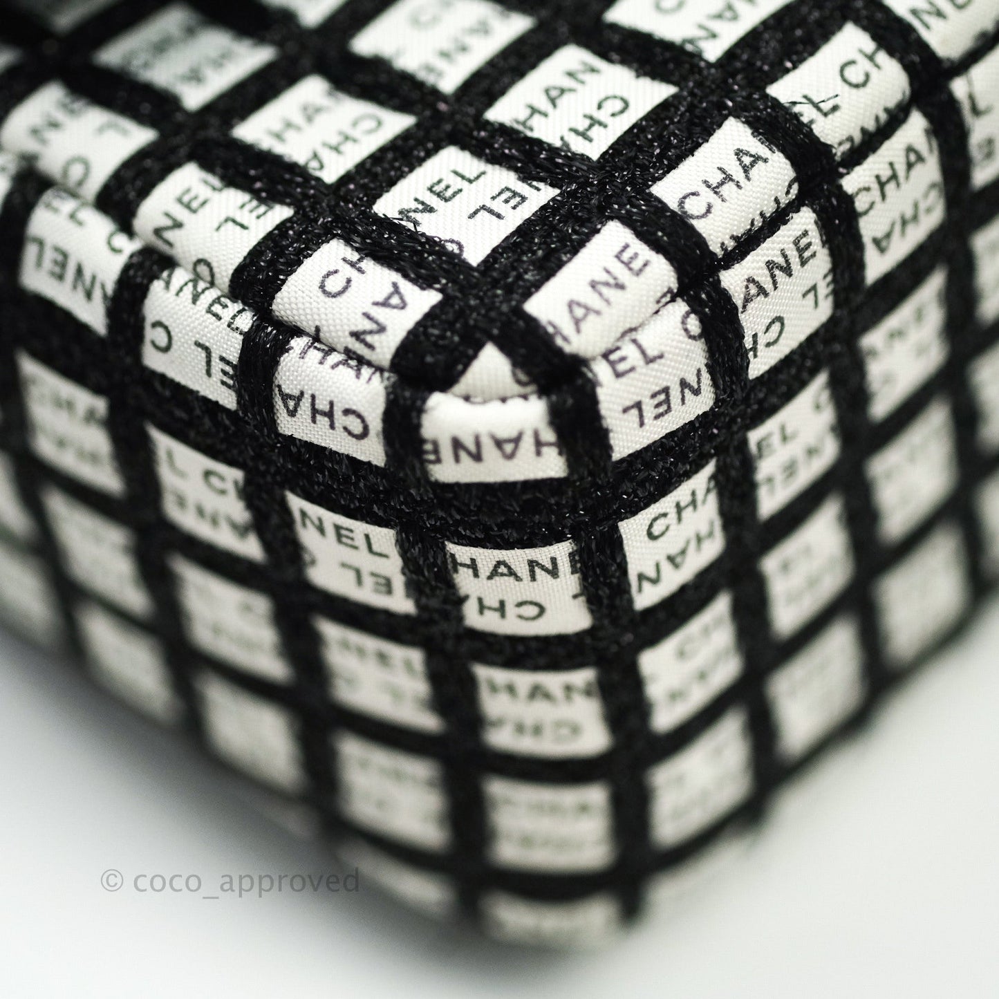 Chanel Quilted Mini Rectangular Black White Logo Silver Hardware