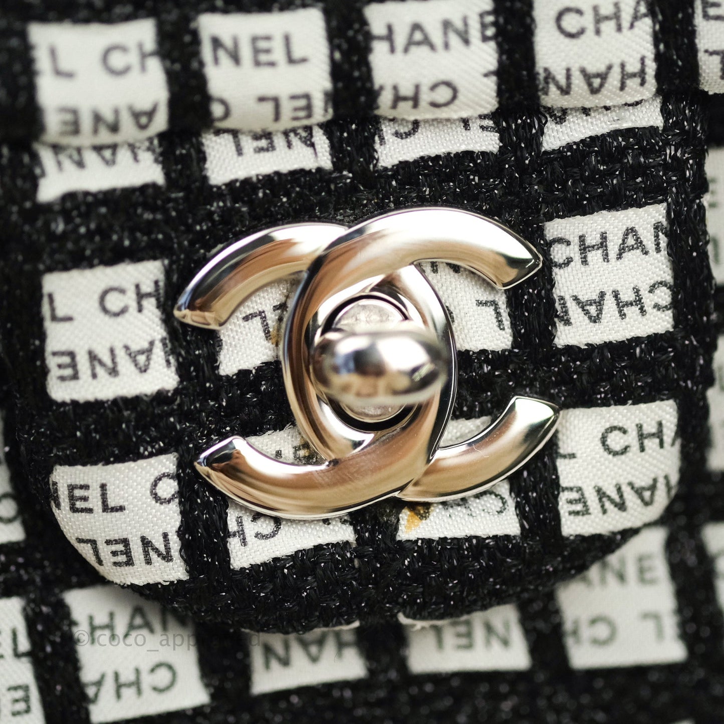 Chanel Quilted Mini Rectangular Black White Logo Silver Hardware