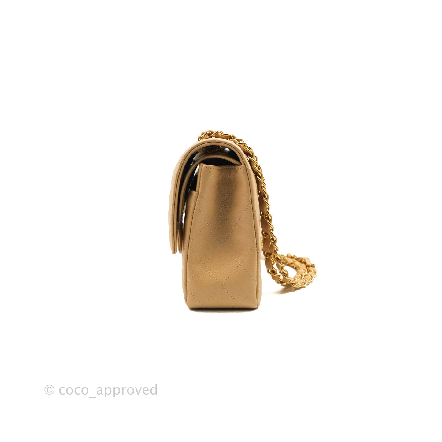 Chanel Classic M/L Medium Flap Quilted Beige Caviar Gold Hardware