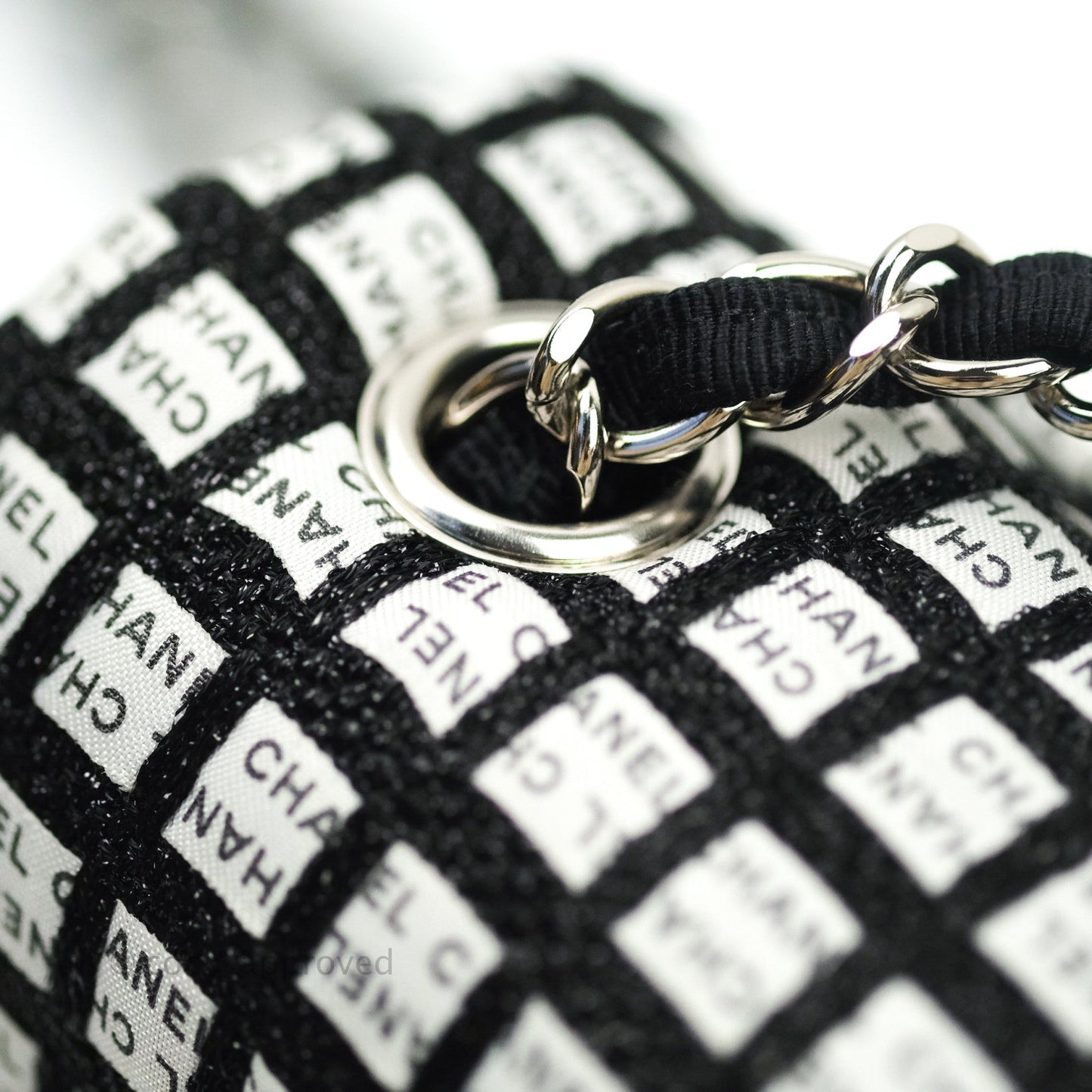 Chanel Quilted Mini Rectangular Black White Logo Silver Hardware