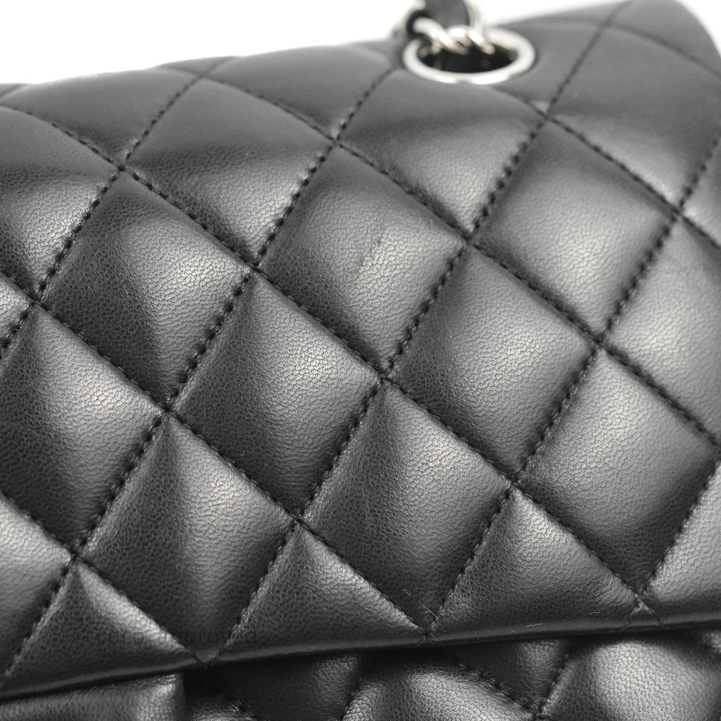 Chanel Classic M/L Medium Flap Quilted Black Lambskin Silver Hardware