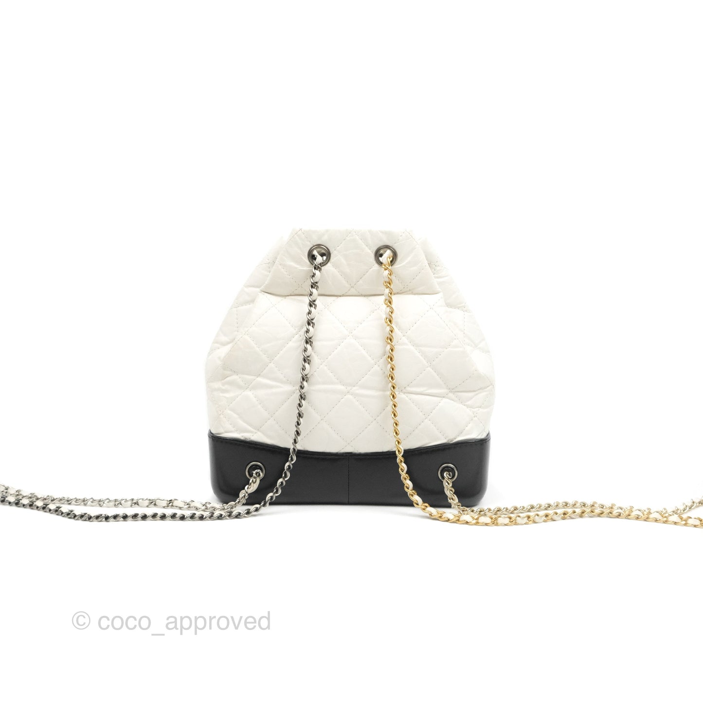 Chanel Small Gabrielle Backpack White Black Aged Calfskin