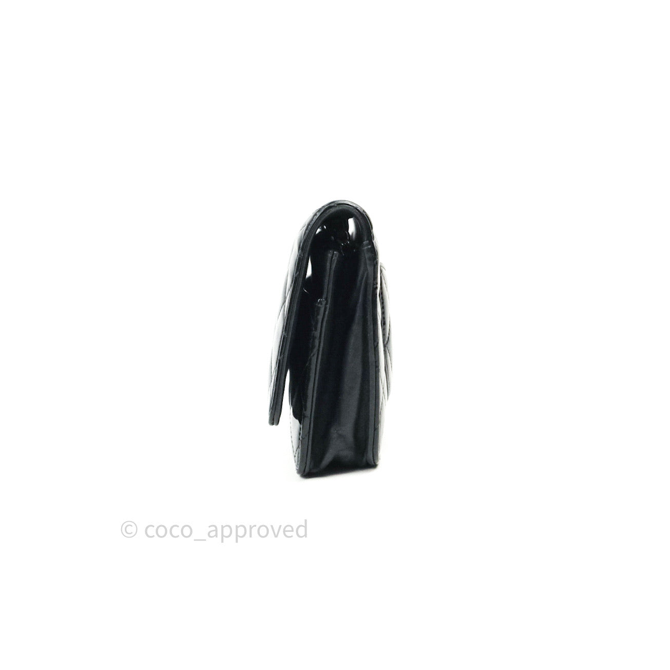 Chanel Quilted Wallet on Chain WOC Black Patent Leather Silver Hardware