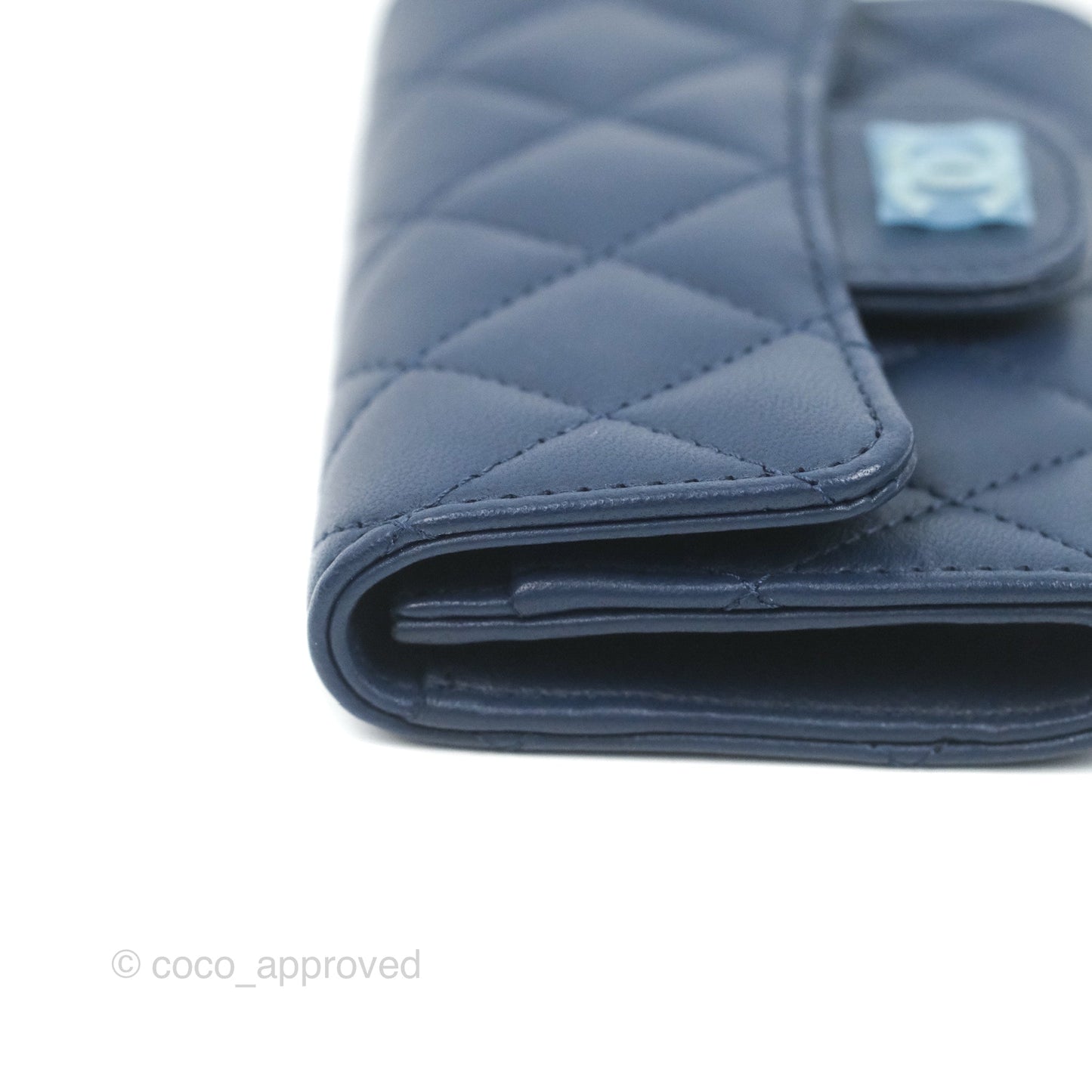 Chanel Quilted Flap Card Holder Navy Lambskin Silver Hardware