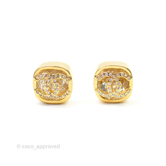 Chanel 21C Square Crystal Earrings Gold Tone