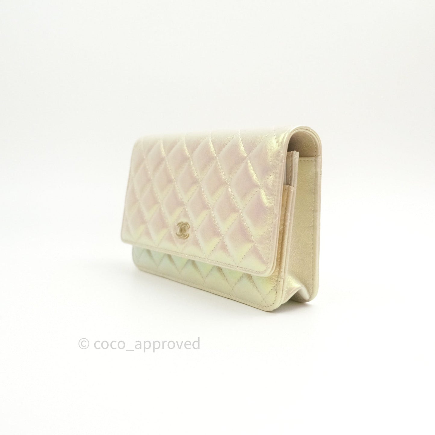 Chanel Quilted Wallet on Chain WOC Iridescent Ivory Gold Hardware 20A