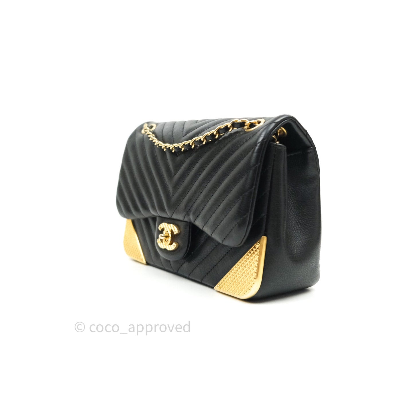 Chanel Chevron Rock The Corner Mini Black Calfskin Gold Hardware 18A
