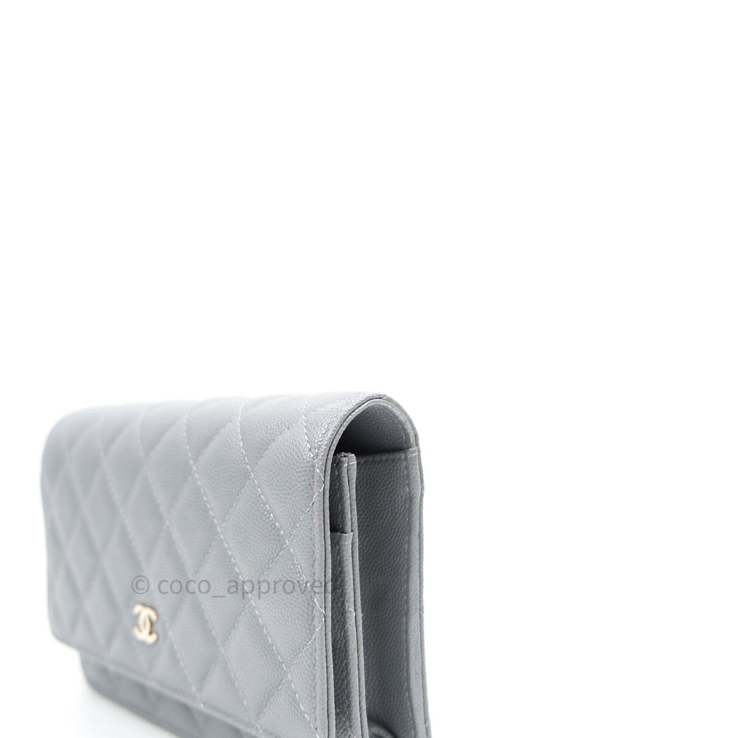 Chanel Caviar Quilted Wallet on Chain WOC Grey Light Gold Hardware 20C