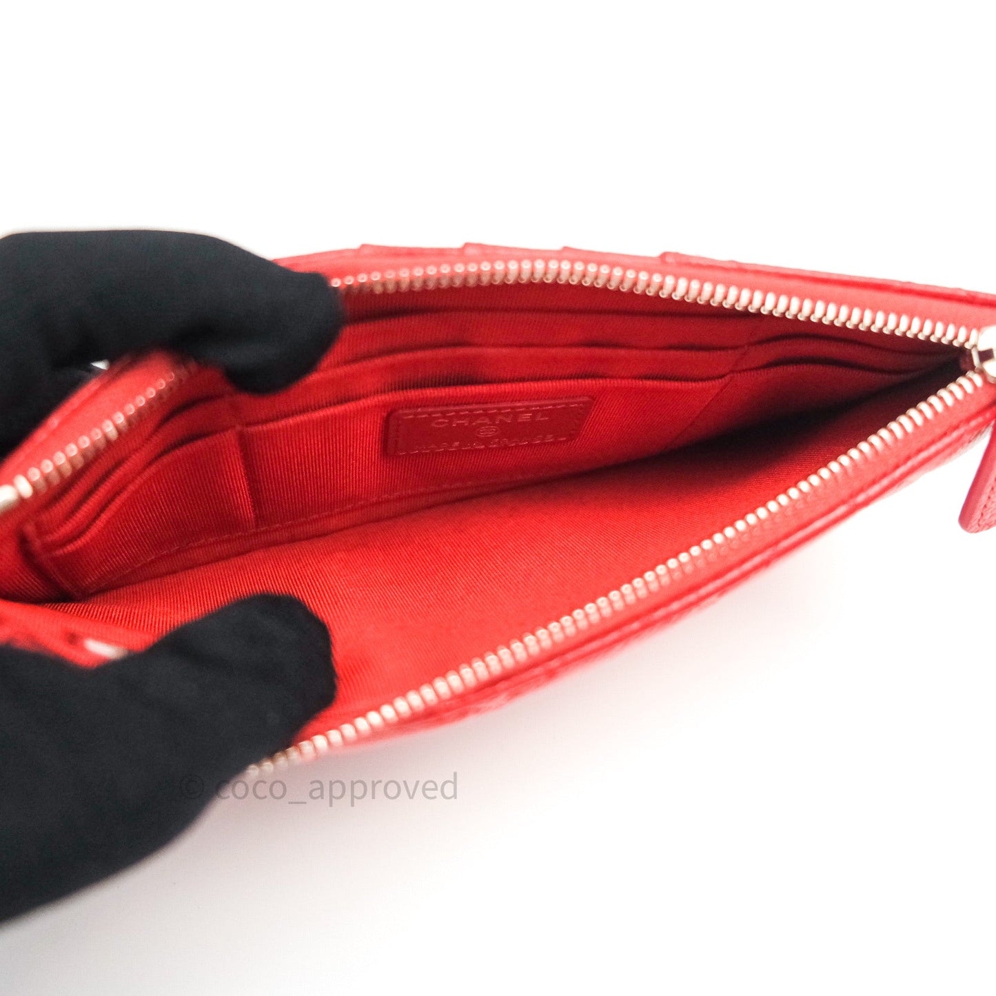 Chanel Red Caviar Phone Holder Long Zip Wallet