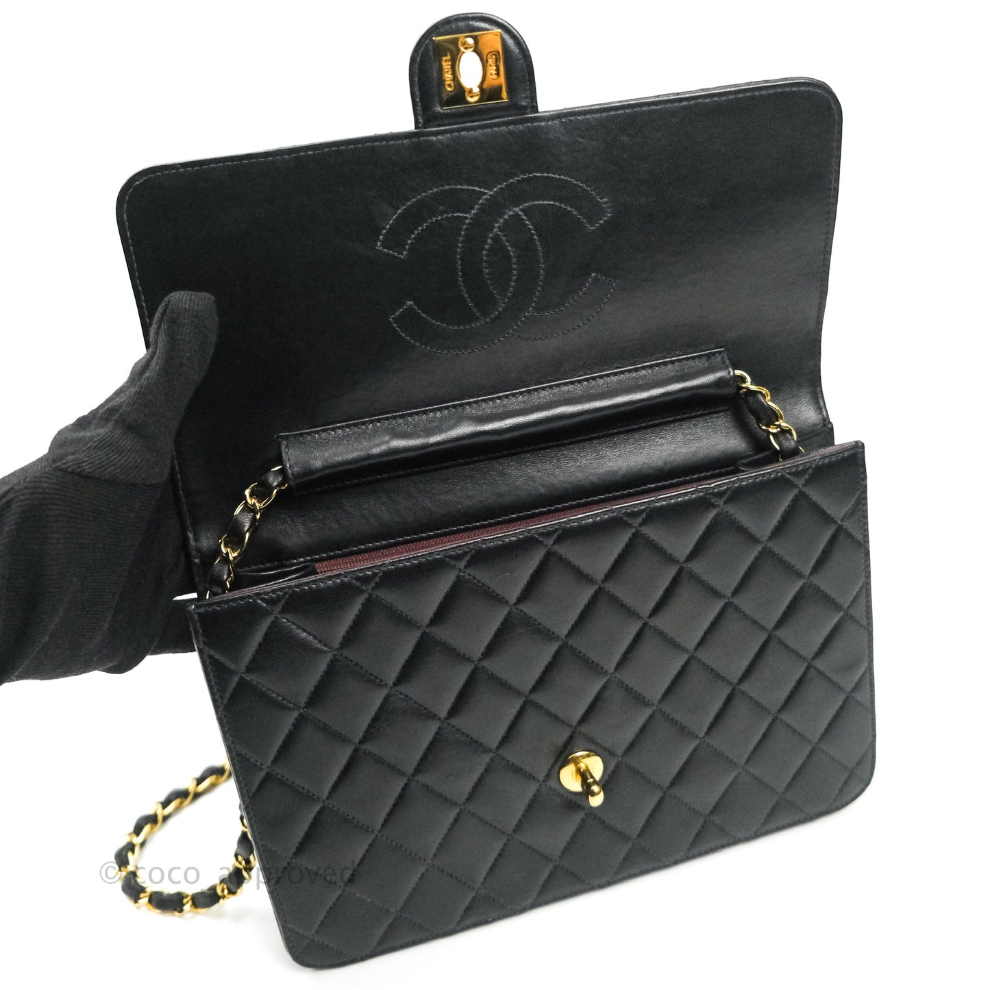 Chanel Vintage Single Flap Black Lambskin Gold Hardware