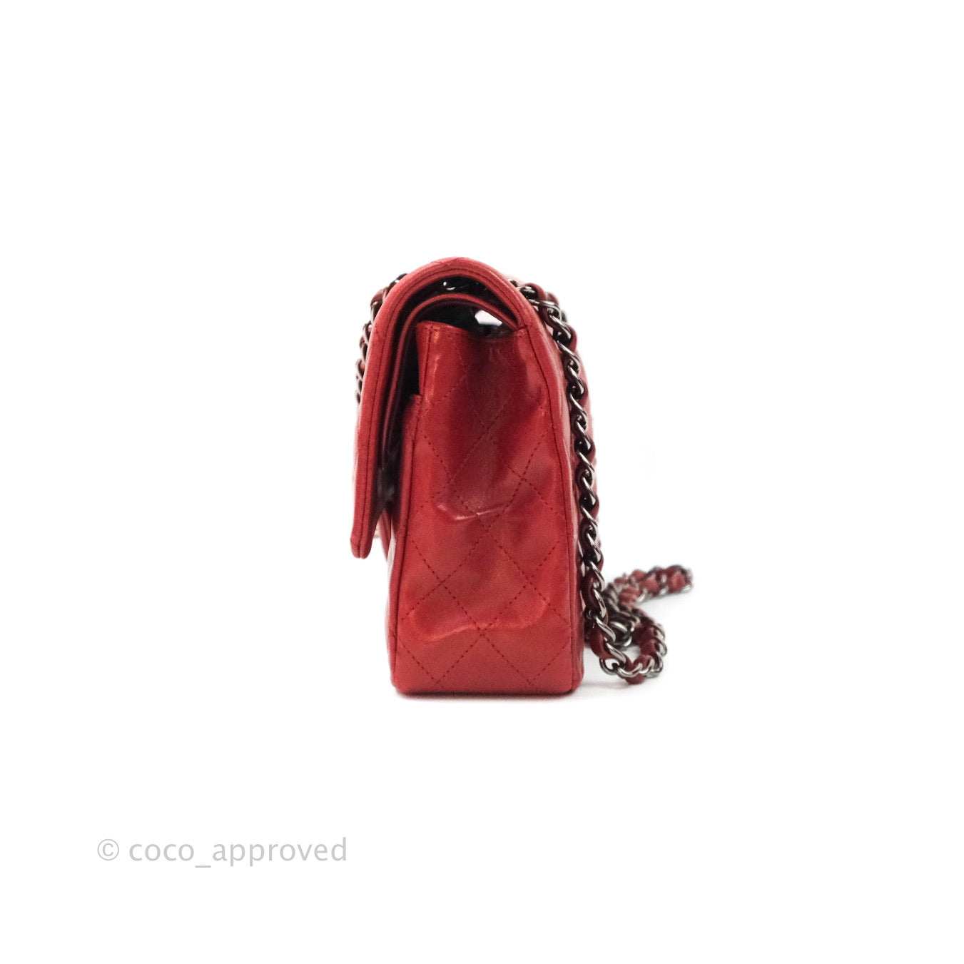 Chanel Classic M/L Medium Double Flap Dark Red Lambskin Gunmetal Hardware