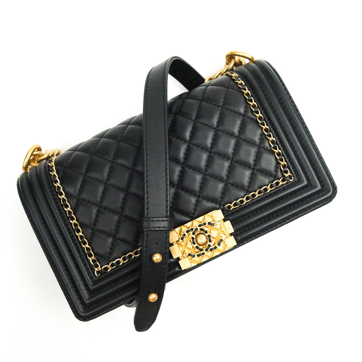 Chanel Boy Quilted Medium Black Calfskin Gold Hardware 20C