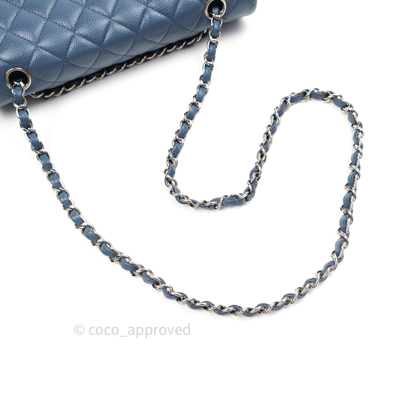 Chanel Classic Double Flap Quilted M/L Blue Caviar Silver Hardware