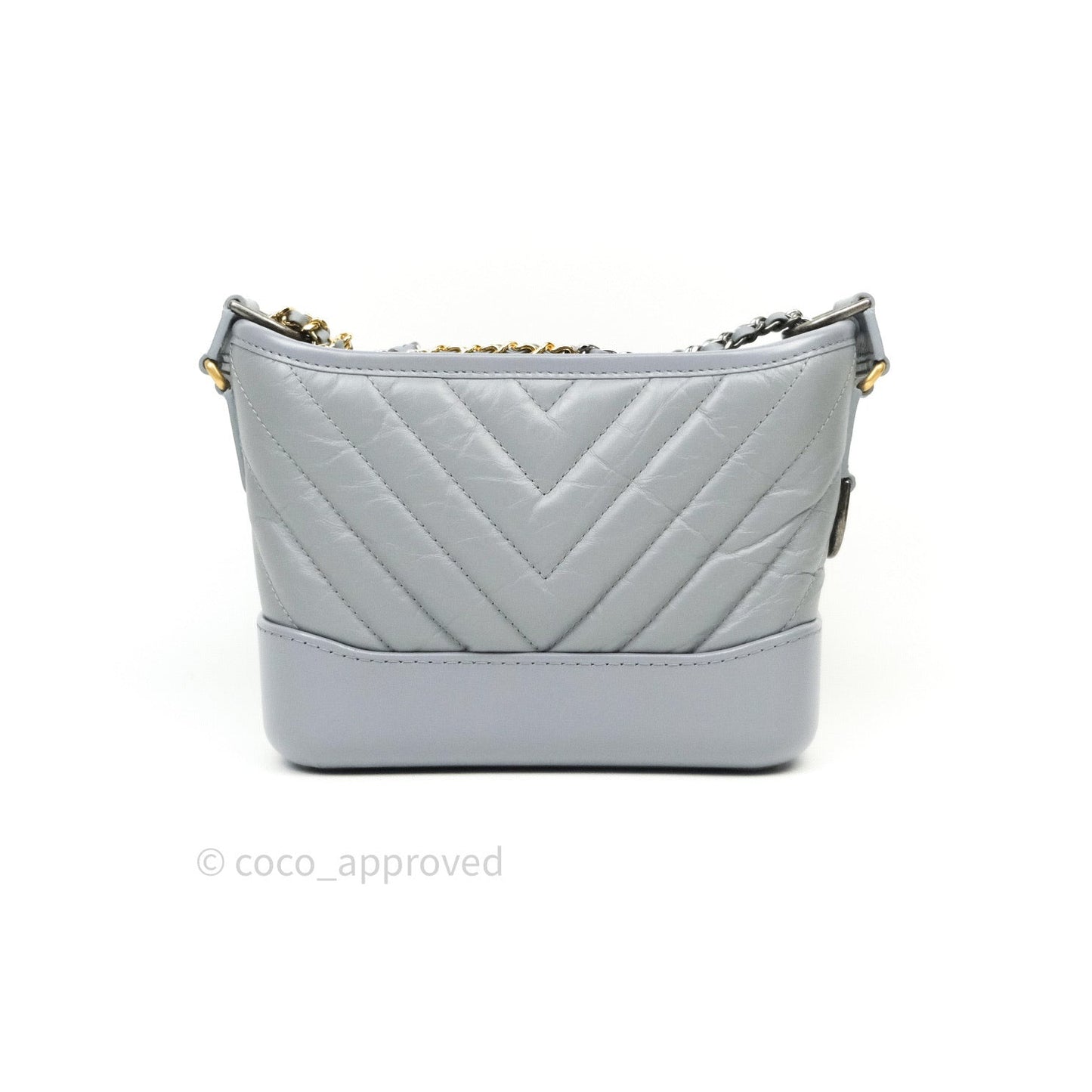 Chanel Calfskin Chevron Small Gabrielle Hobo Grey Mixed Hardware