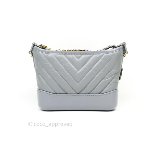 Chanel Calfskin Chevron Small Gabrielle Hobo Grey Mixed Hardware
