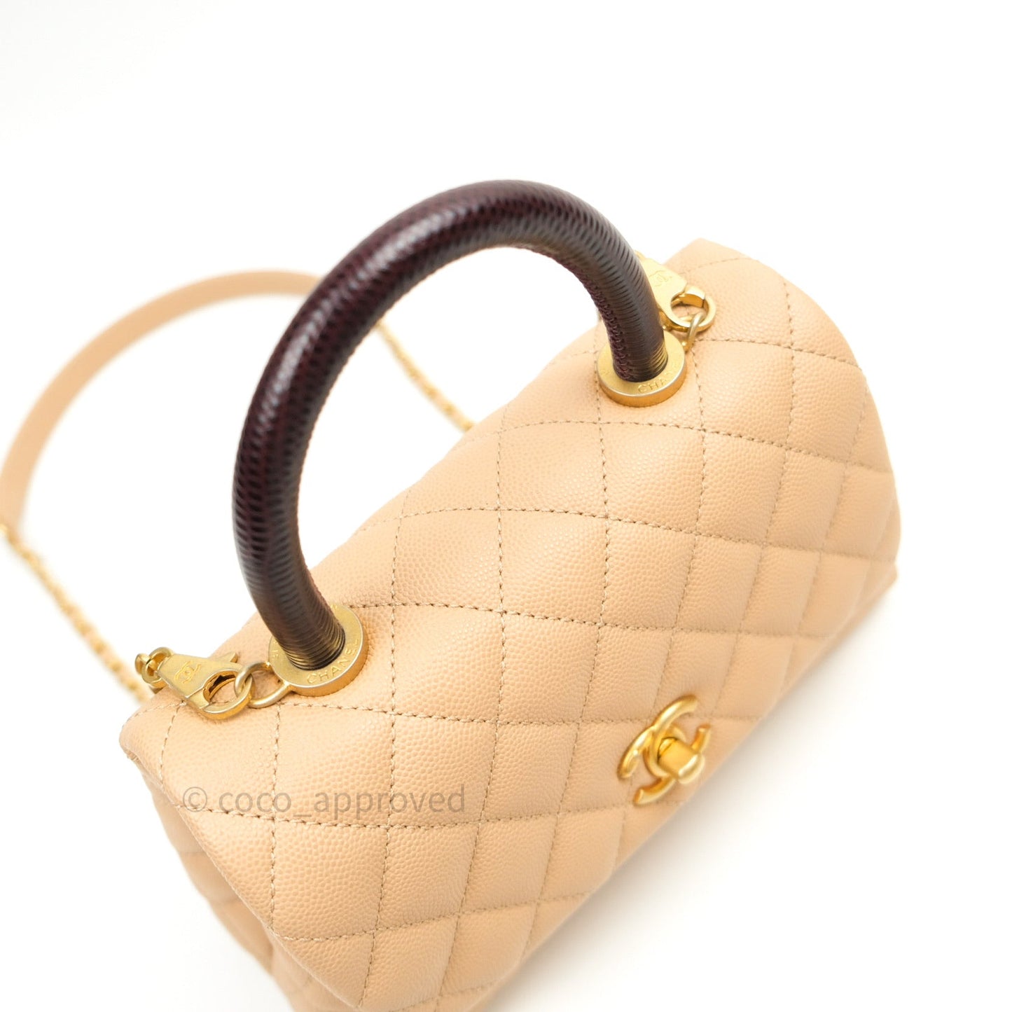 Chanel Mini Coco Handle Quilted Beige Caviar Gold Hardware Lizard Embossed Handle