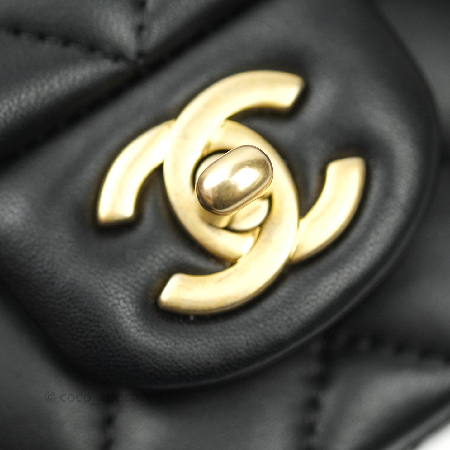 Chanel Mini Square Black Lambskin Aged Gold Hardware