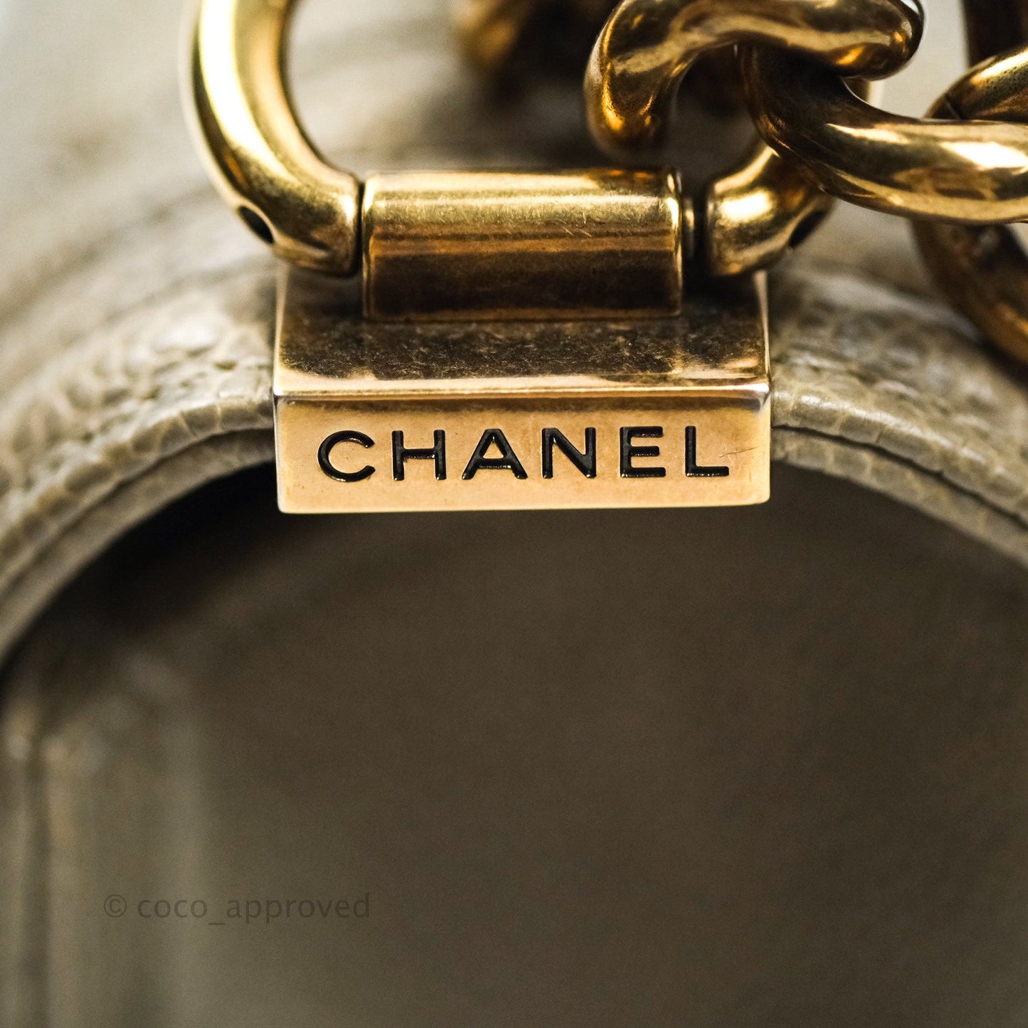 Chanel Boy Quilted Medium Taupe Grey Caviar Gold Hardware 14B