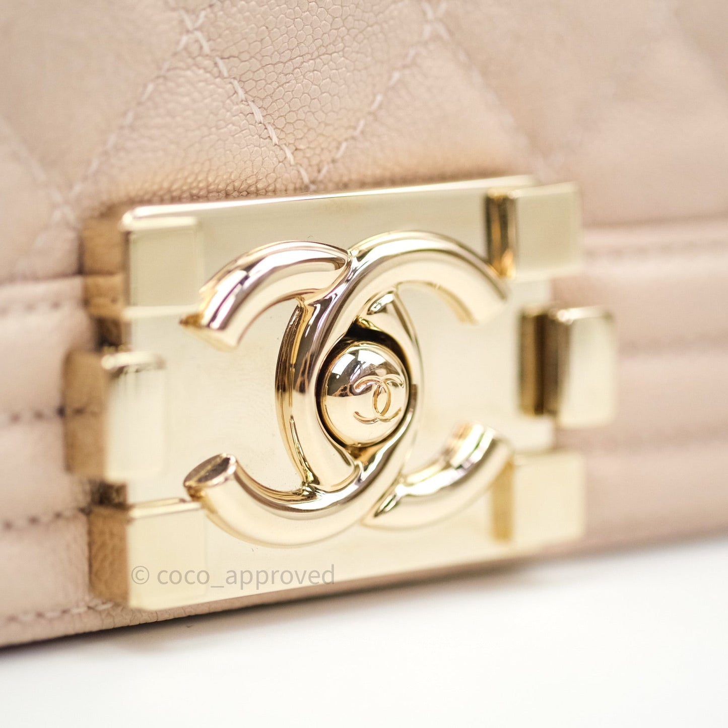 Chanel Quilted Medium Caviar Boy Flap Light Beige Light Gold Hardware