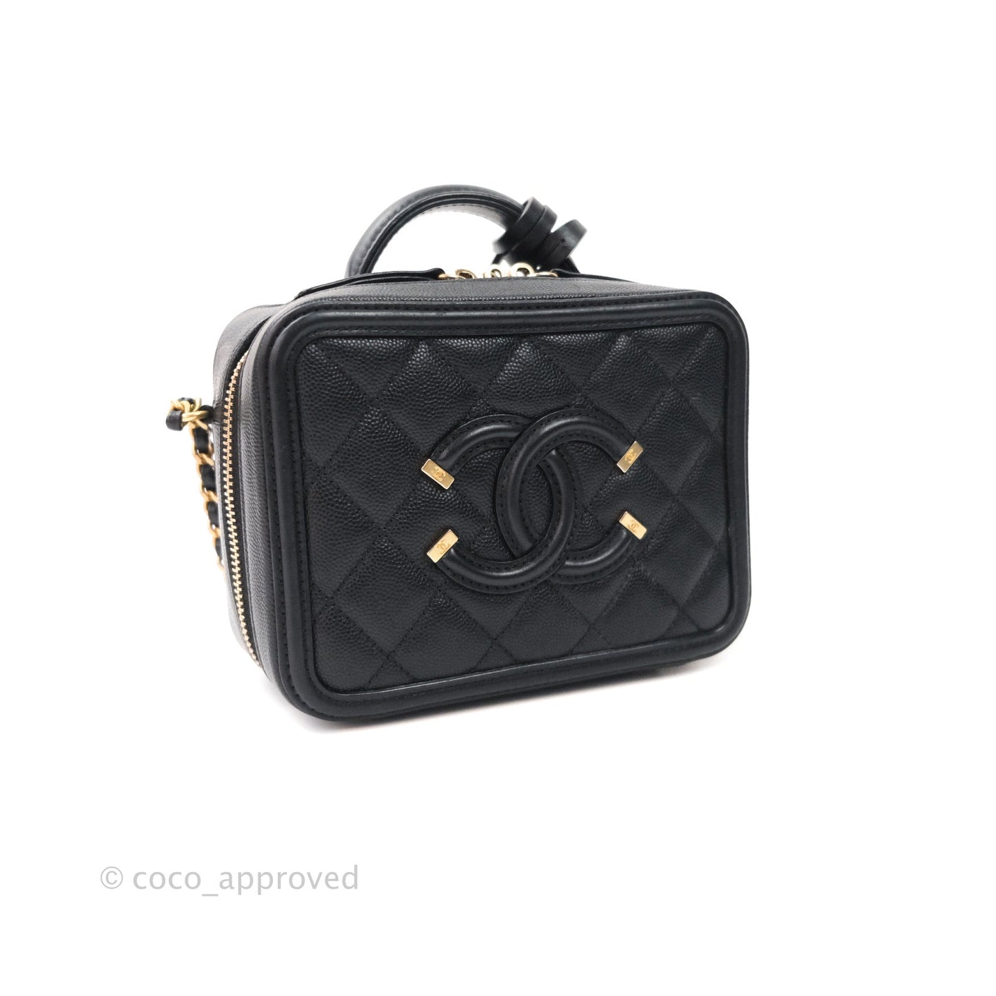 Chanel Quilted Small CC Filigree Vanity Case Black Caviar