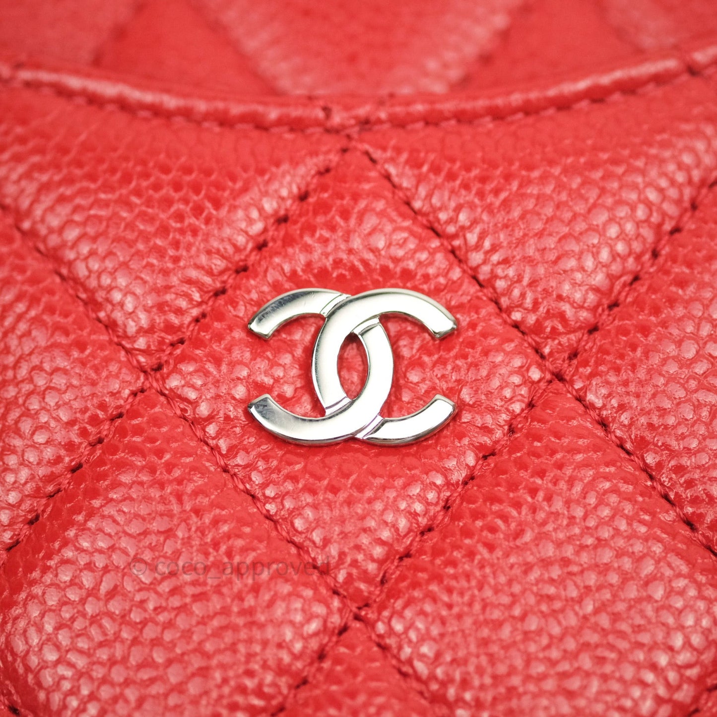 Chanel Red Caviar Phone Holder Long Zip Wallet