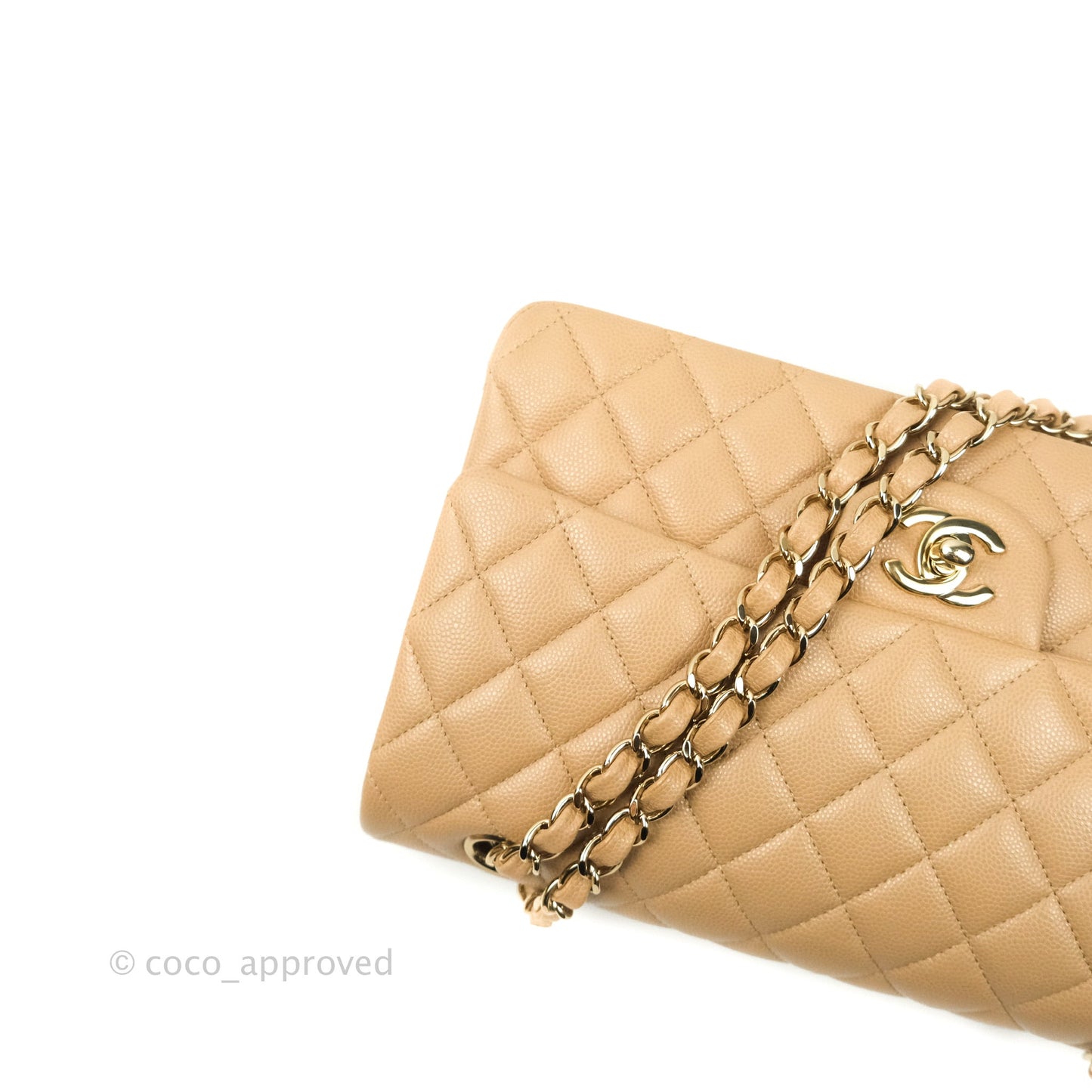 Chanel Classic M/L Medium Double Flap Dark Beige Caviar Gold Hardware 19B