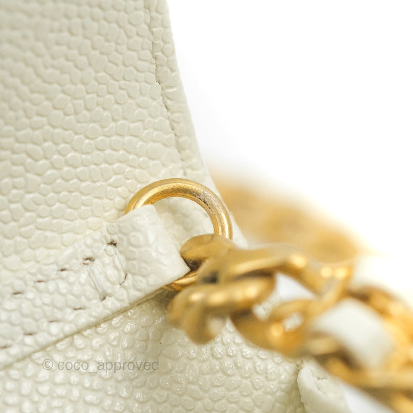 Chanel Mini Clutch With Chain White Caviar Aged Gold Hardware