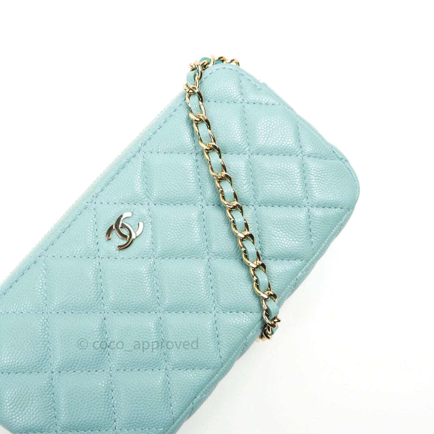 Chanel Tiffany Blue Caviar Clutch on Chain Gold Hardware 20C