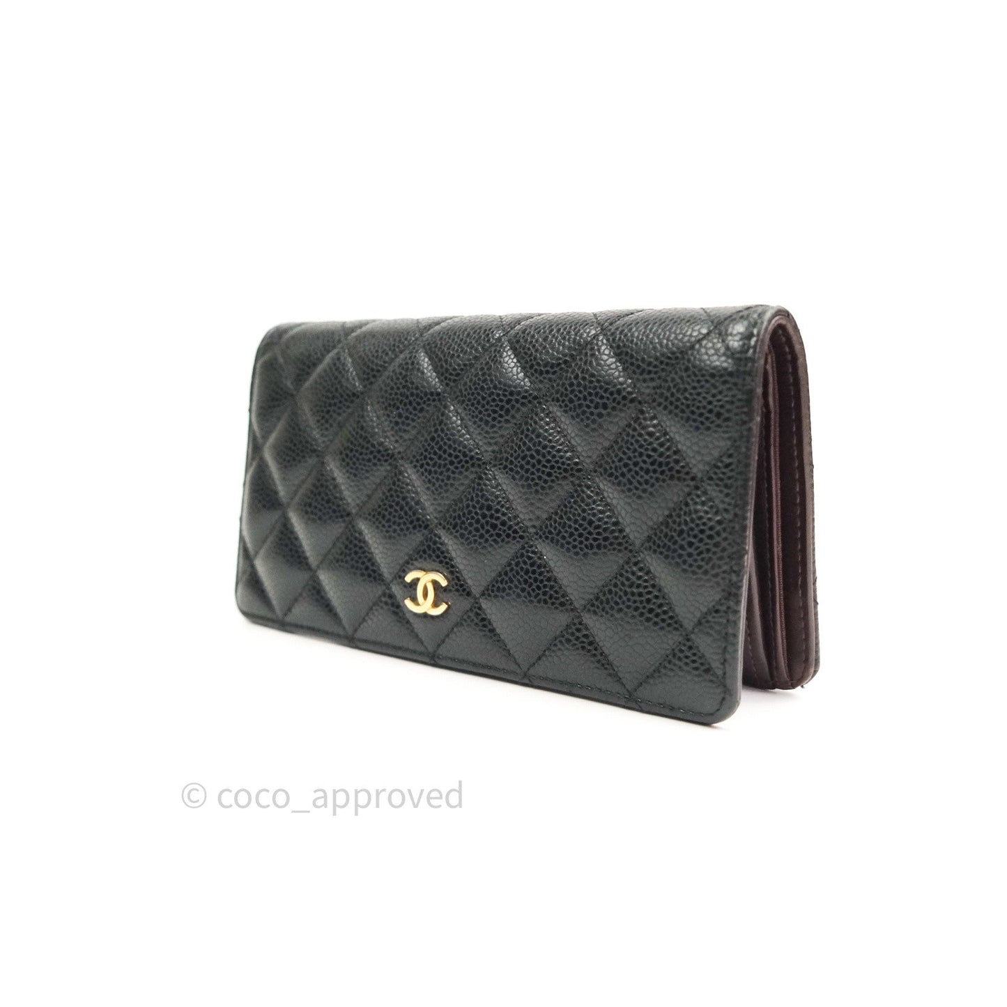 Chanel Quilted Yen Wallet Black Caviar Gold Hardware