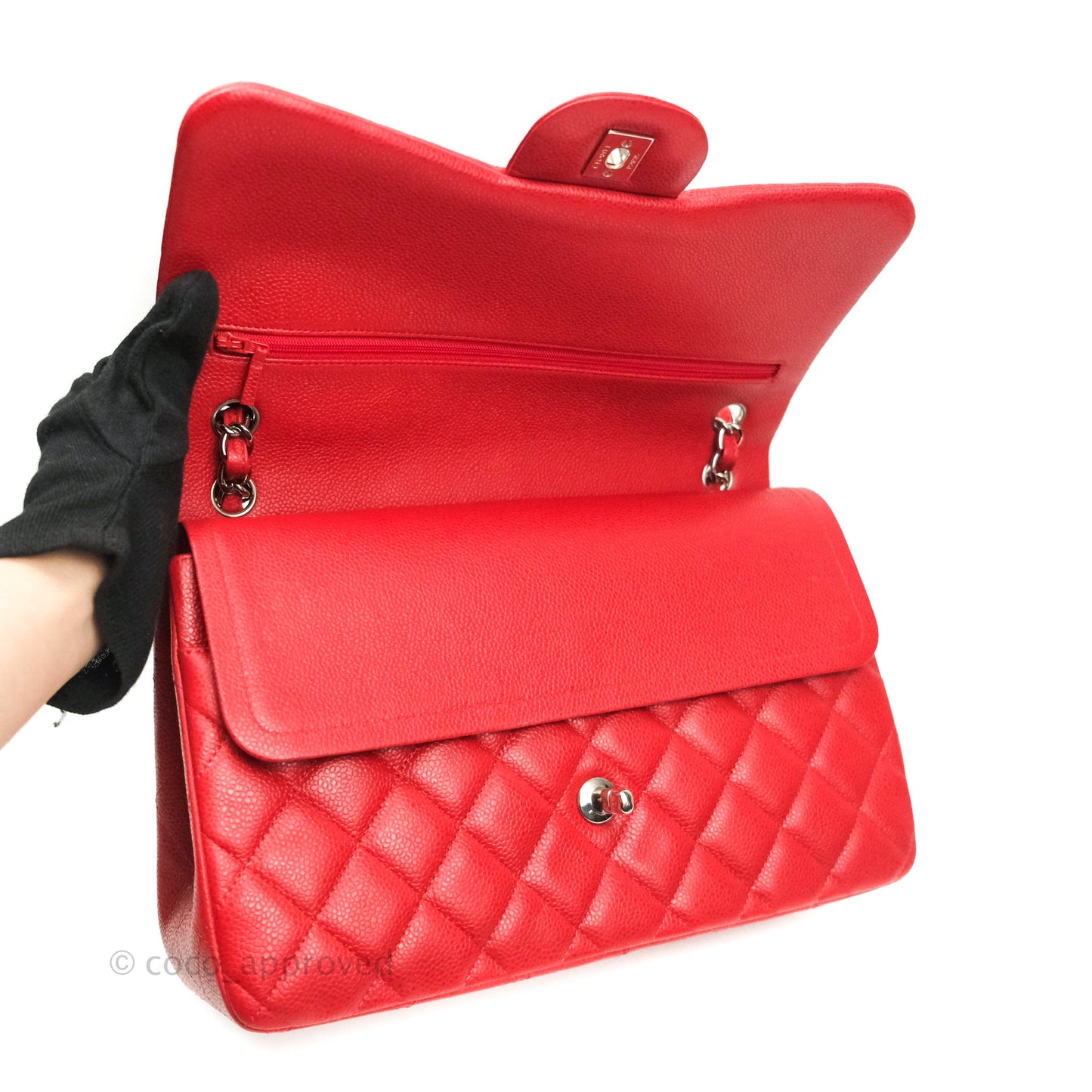 Chanel Classic Jumbo Double Flap Red Caviar Silver Hardware⁣⁣