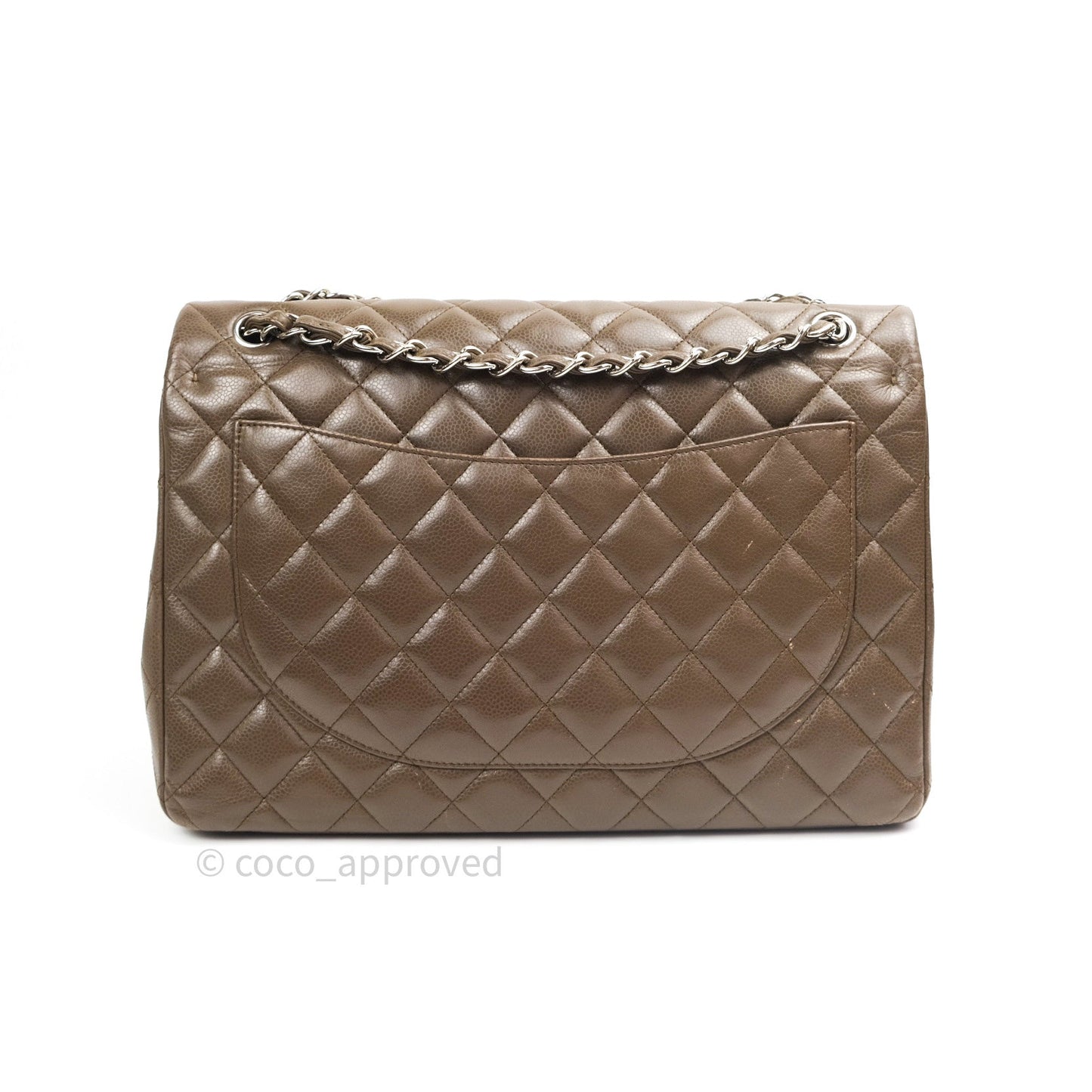 Chanel Double Flap Maxi Khaki Caviar Silver Hardware
