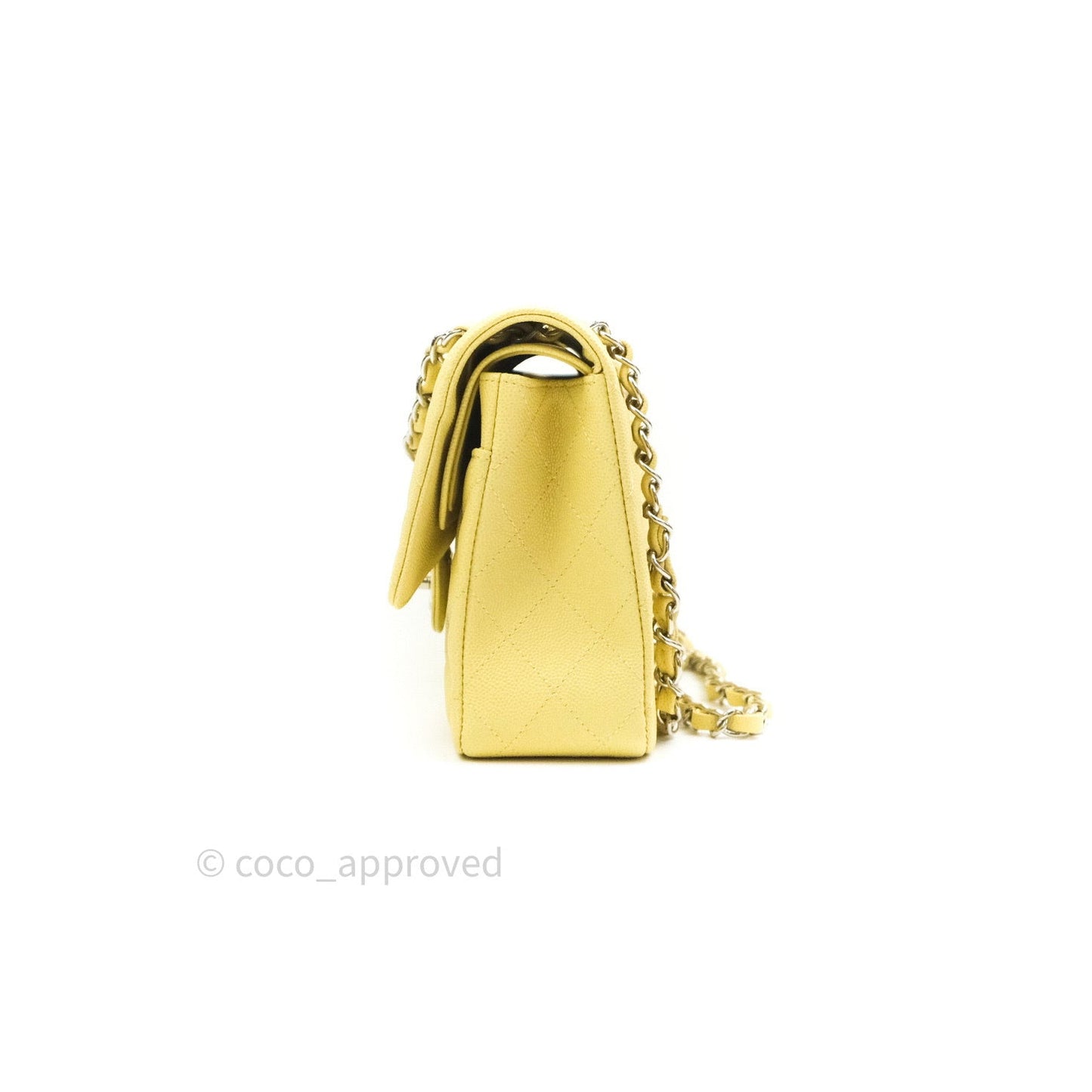Chanel Classic M/L Medium Double Flap Bag Light Yellow Caviar Silver Hardware