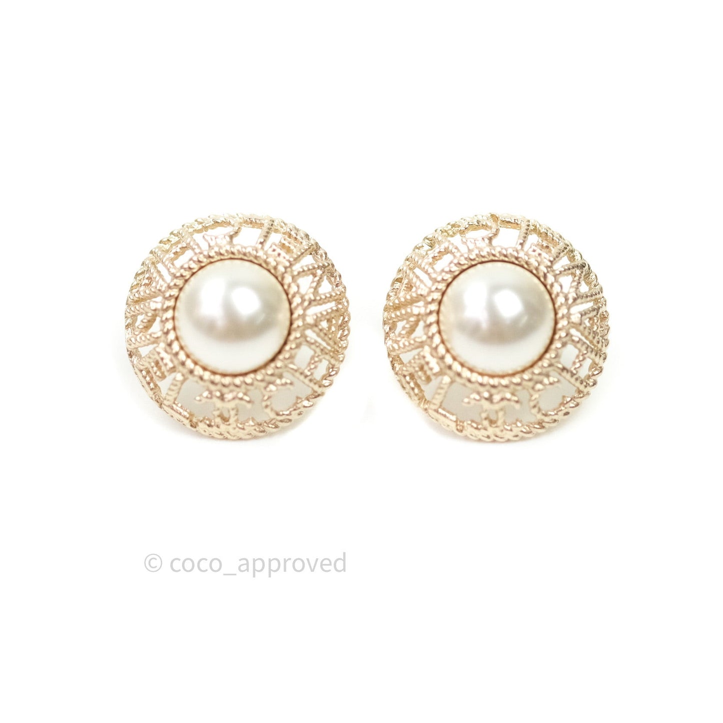 Chanel Pearl CC Round Rope Logo Earrings Gold