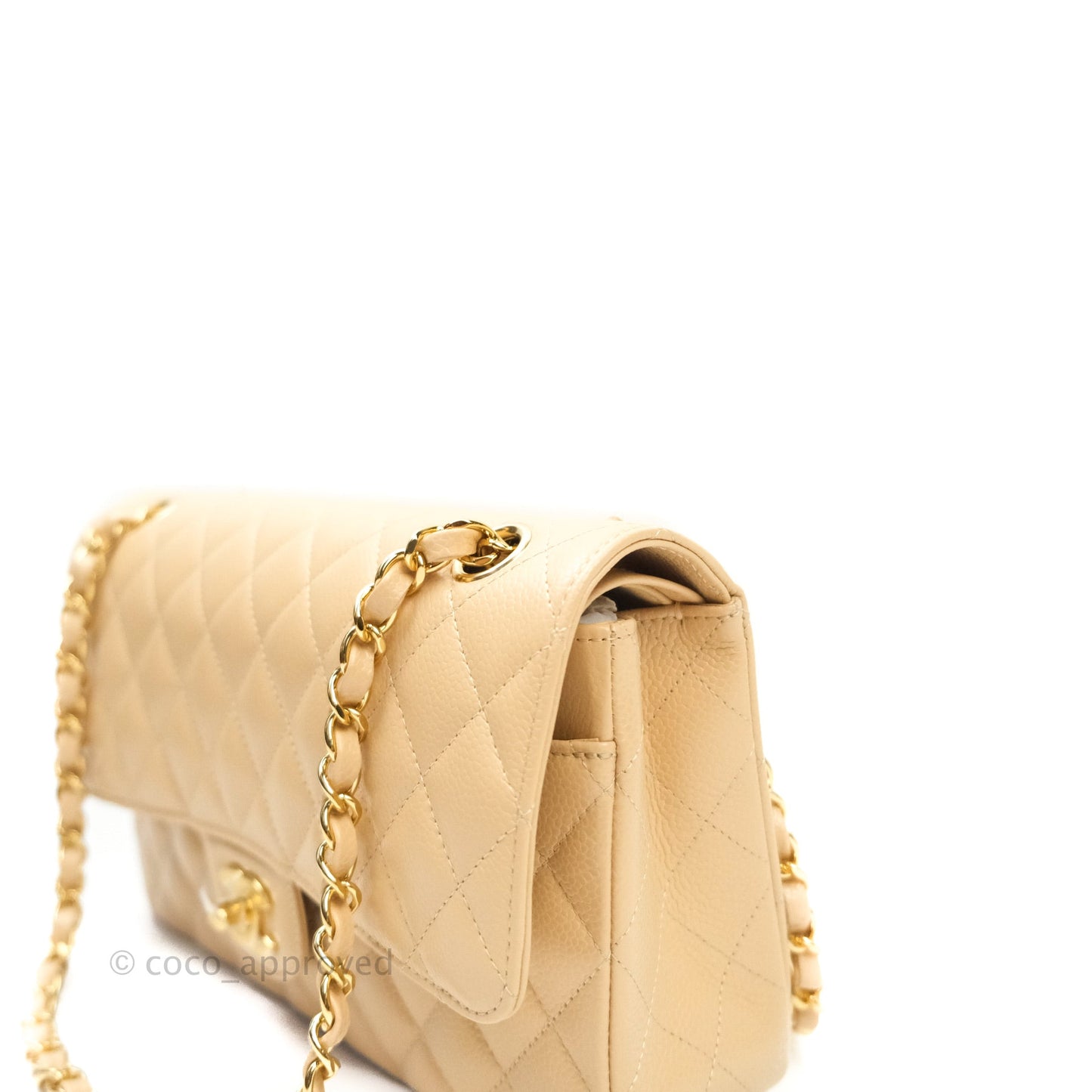 Chanel Classic M/L Medium Double Flap Bag Beige Caviar Gold Hardware