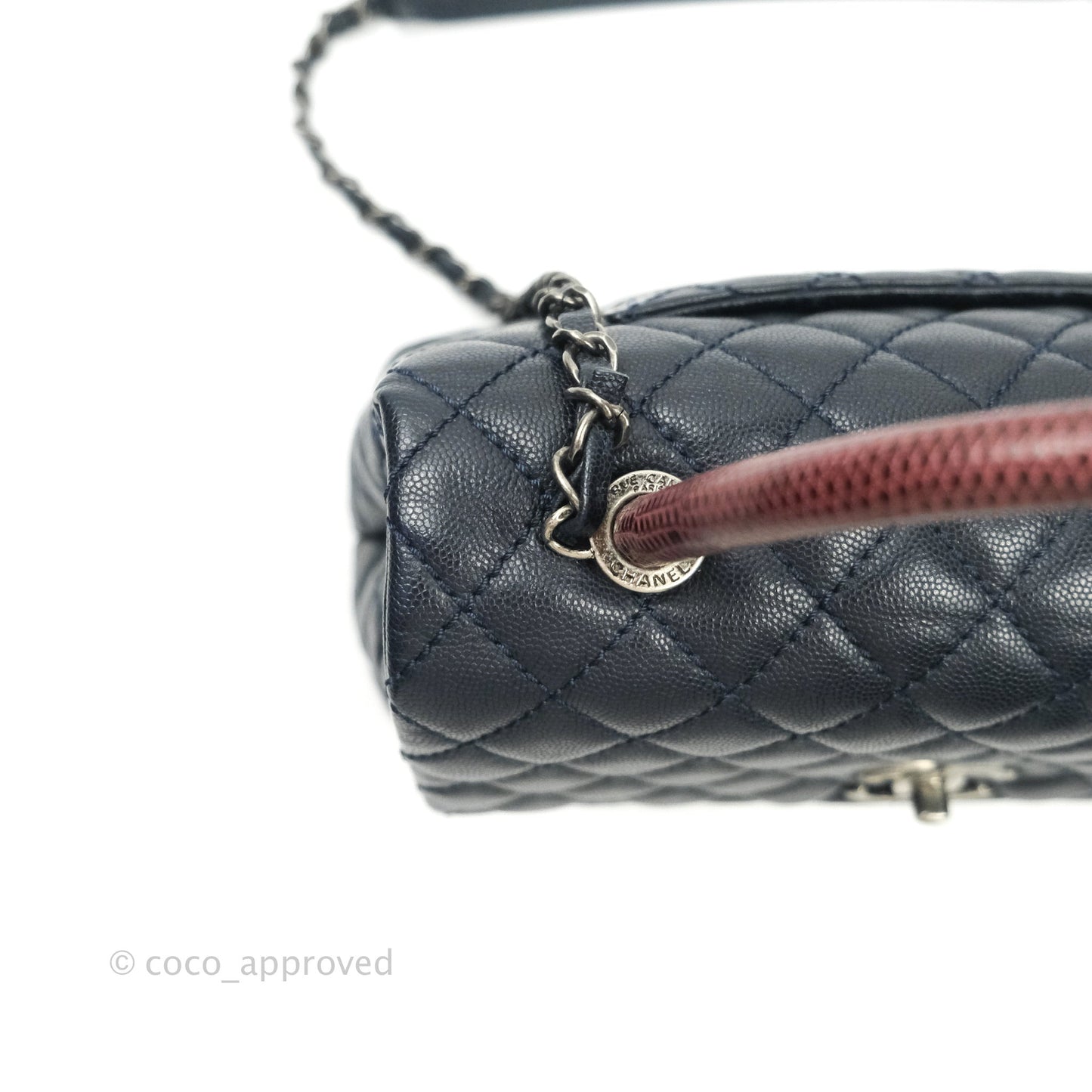 Chanel Small Coco Handle Quilted Navy Caviar Lizard Handle Ruthenium Hardware