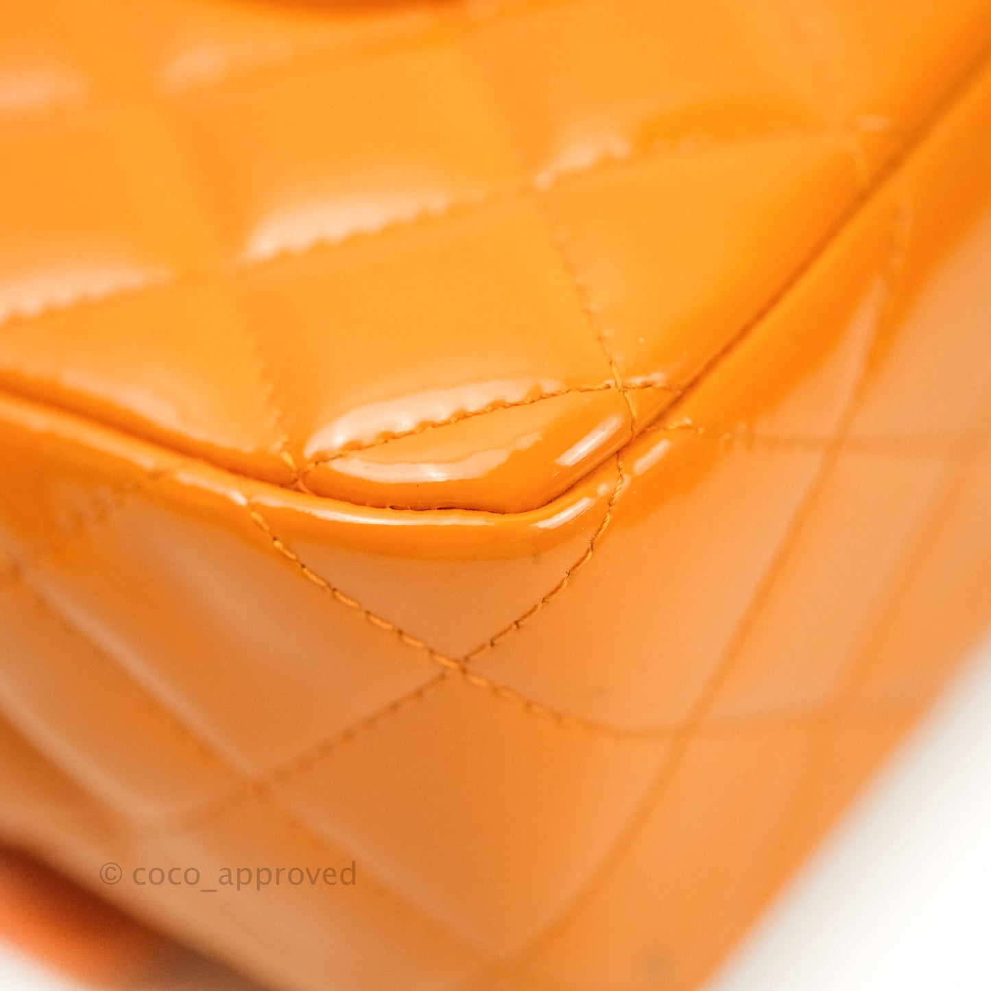Chanel Classic M/L Medium Double Flap Orange Patent Silver Hardware