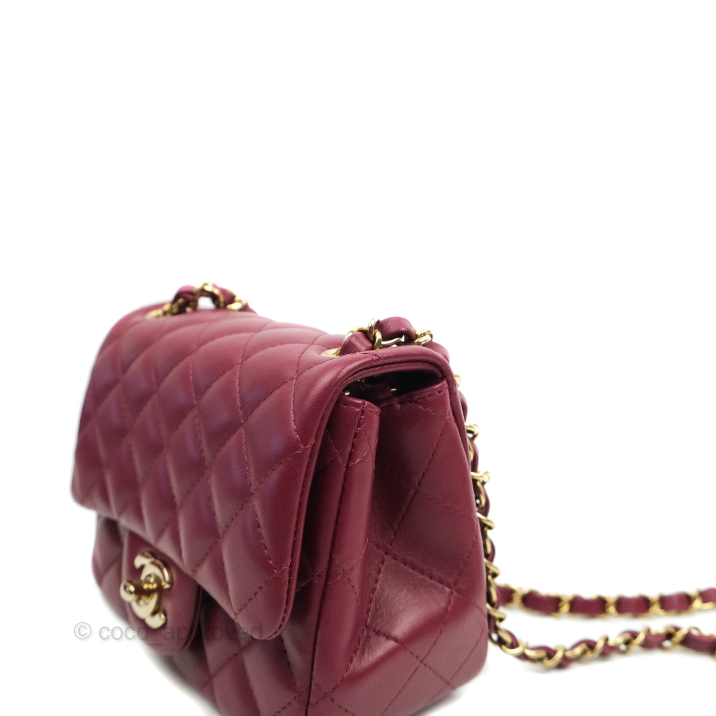 Chanel Quilted Mini Square Dark Red Burgundy Lambskin Gold Hardware 21K