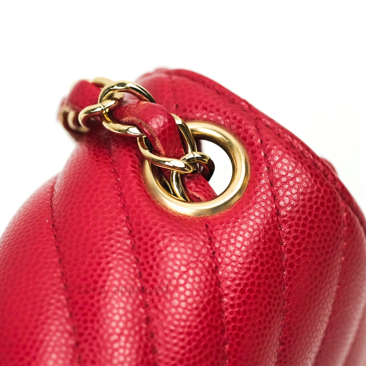 Chanel Mini Square Red Chevron Caviar Gold Hardware