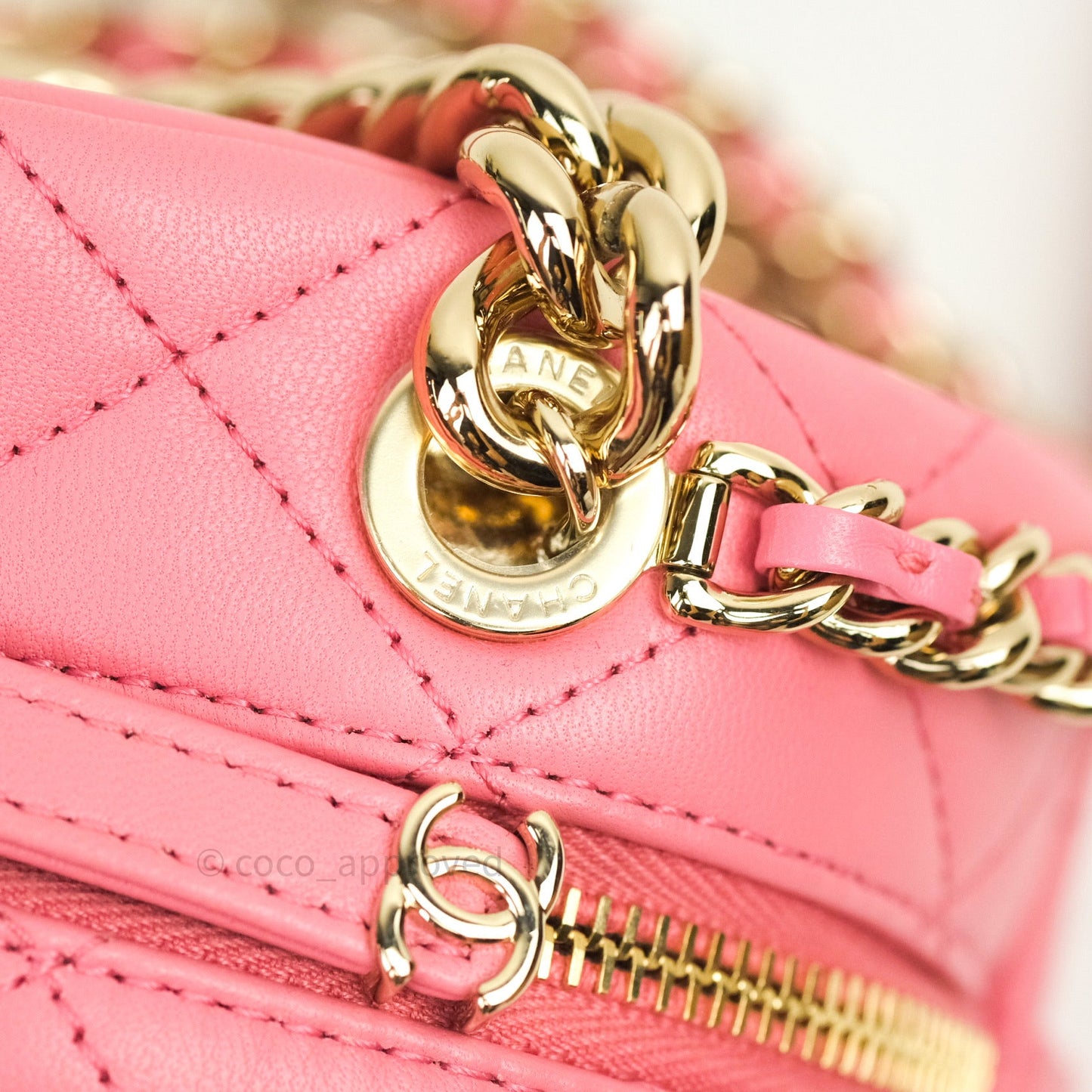 Chane Quilted Camera Pink Lambskin Gold Hardware