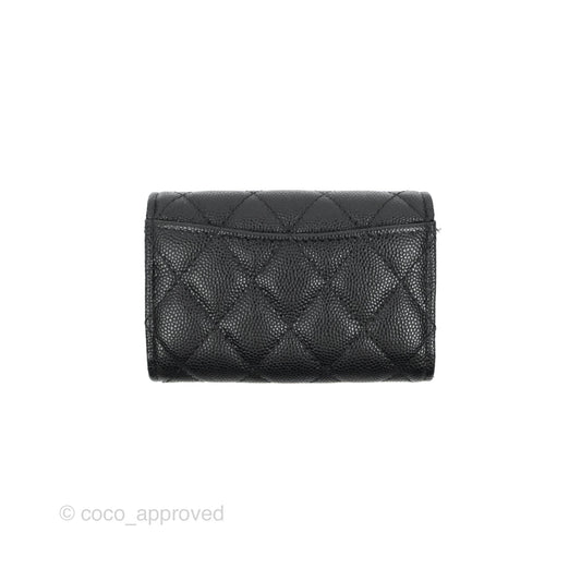 Chanel Quilted Classic 4 Key Holder Wallet Black Caviar Silver Hardware