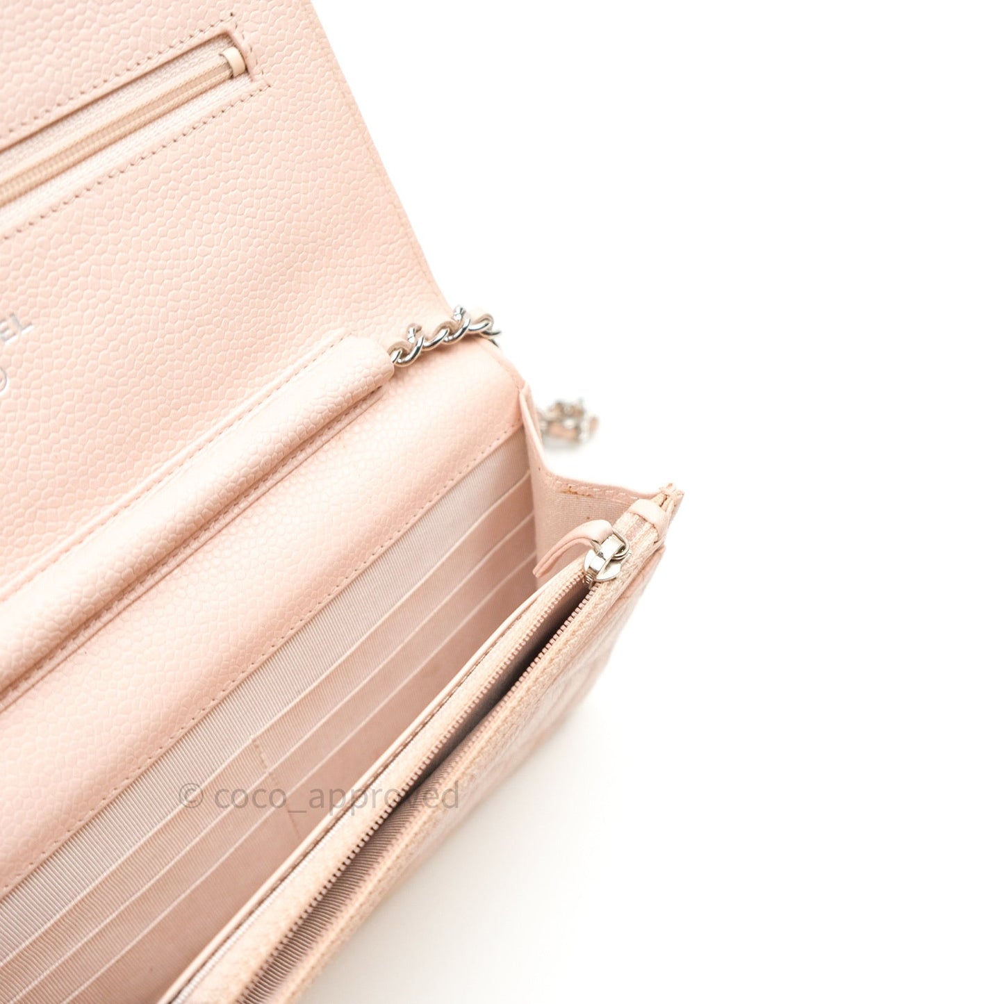 Chanel Quilted Wallet on Chain WOC Baby Pink Caviar Silver Hardware